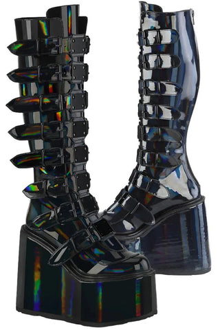 DemoniaCult SWING 815 Black Holographic Boots