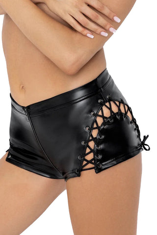 Noir Handmade Powerwetlook Laced Shorts | Angel Clothing