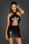 Noir Handmade Powerwetlook Halter Mini-Dress | Angel Clothing