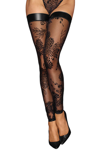 Noir Handmade Tulle Powerwetlook Flock Stockings | Angel Clothing