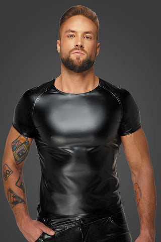 Noir Handmade Wetlook T-Shirt with Wetlook Sleeves | Angel Clothing