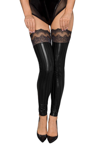 Noir Handmade Lace Wetlook Stockings (XL) | Angel Clothing