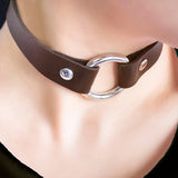 Brown Leather Look O-Ring Collar | Angel Clothing